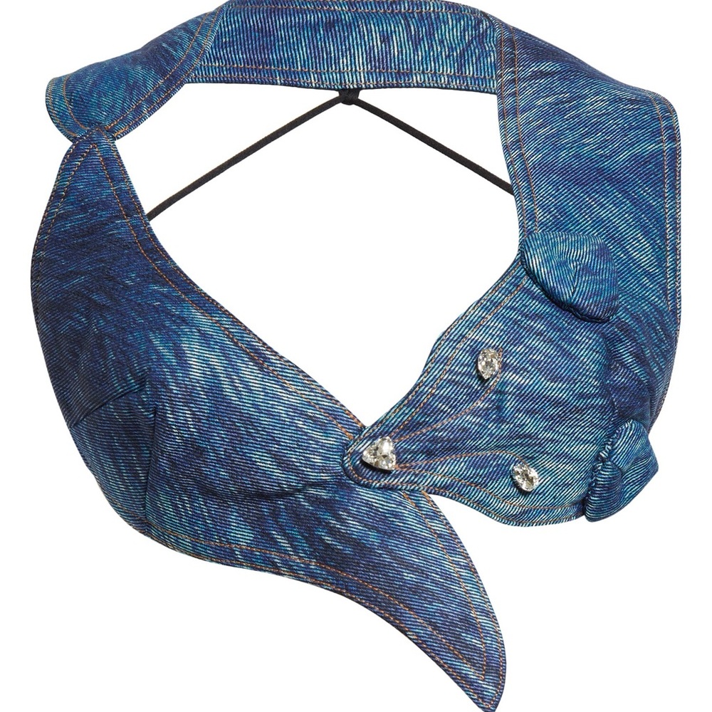 AREA Fur Print Denim Fox Top